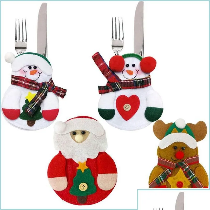 Christmas Decorations Christmas Decorations Santa Claus Knifes Forks Bag Sierware Holders Pockets Pouch Snowman Elk Xmas Party Decor Dhbeg