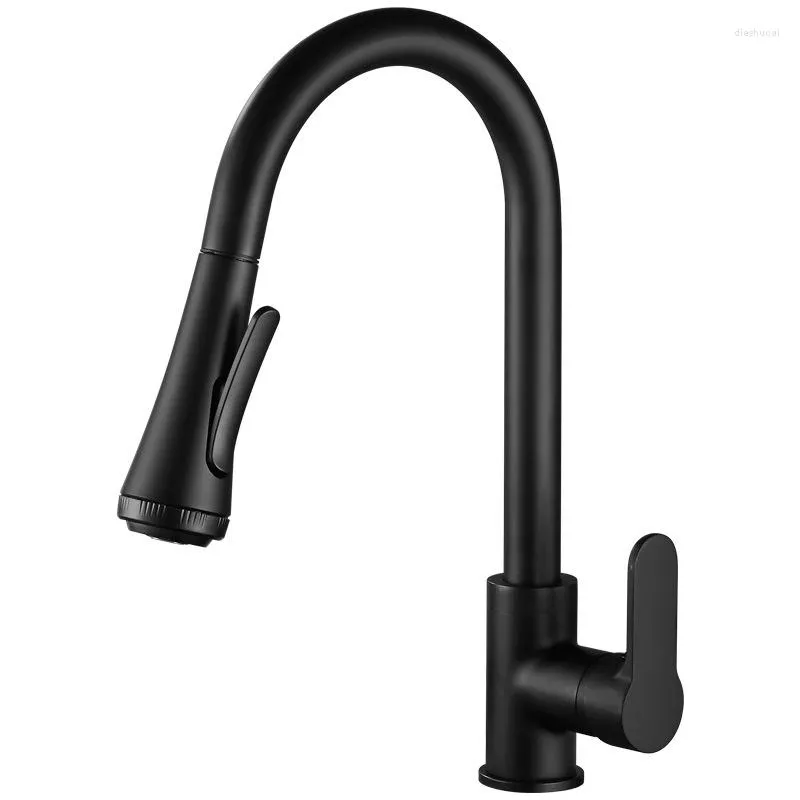 Rubinetti da cucina Rubinetto miscelatore acqua nero argento Maniglia singola Foro estraibile Girevole a 360 gradi