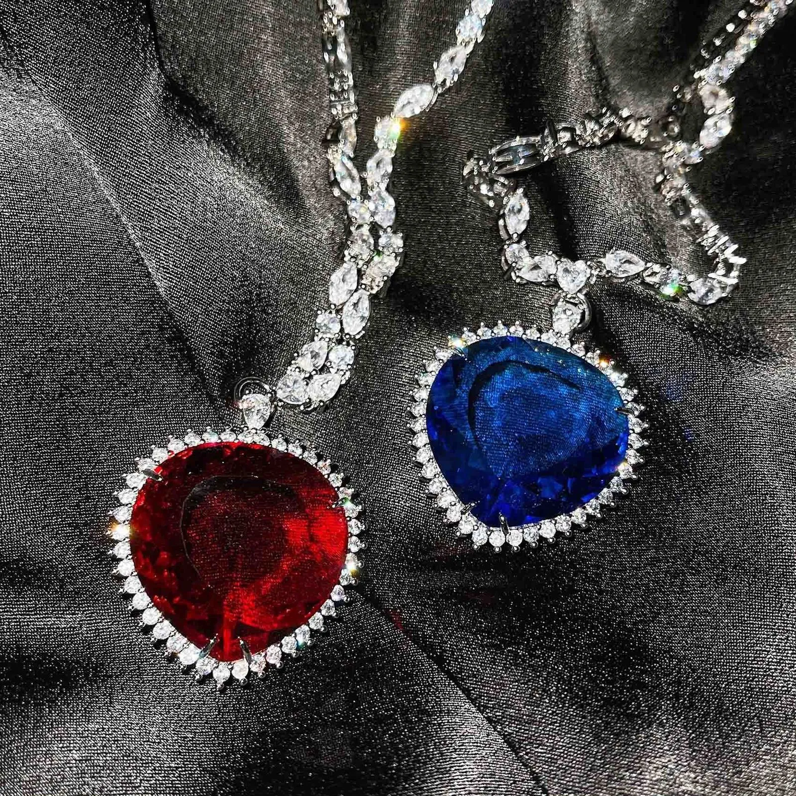 Jade Blue Red Titanic Heart of the Ocean Diamond-Accented Pendant