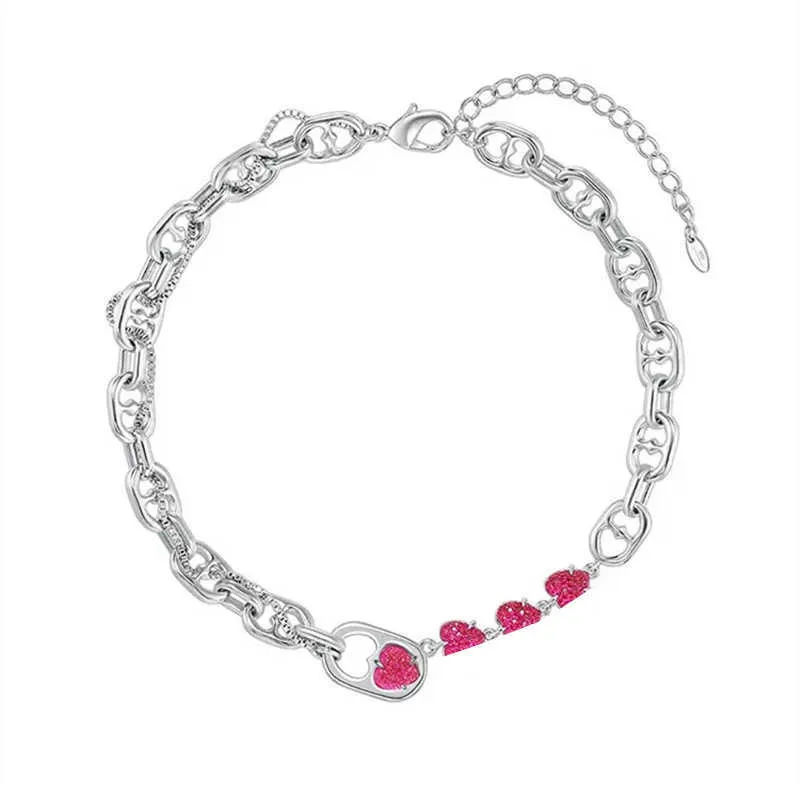 Two way love raspberry powder necklace light luxury small crowd clavicle chain bracelet female summer gift braceletPink