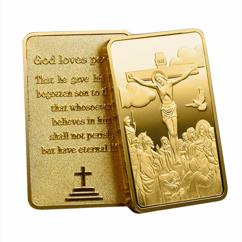 Jésus Christianity Gold Bar Stations of the Cross Gold plaqué Souvenirs Dieu aime les gens Médaille de collection de pièces de collection Collectibles