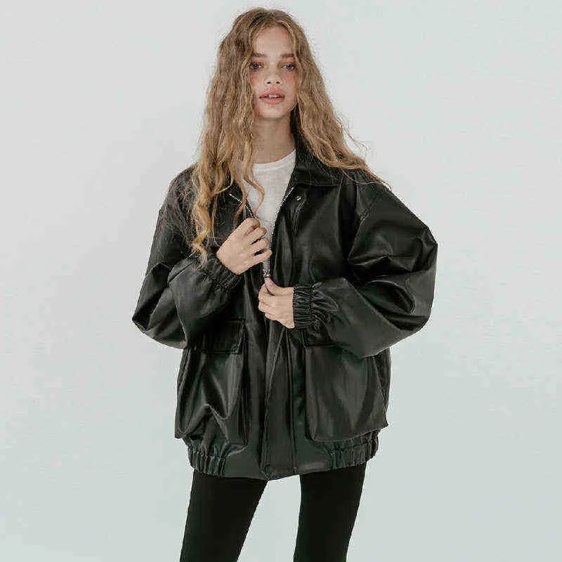 フェイクレザー ジャケット M レディース 女性の特大のフェイクレザージャケット|秋の長袖ジッパーターンダウン