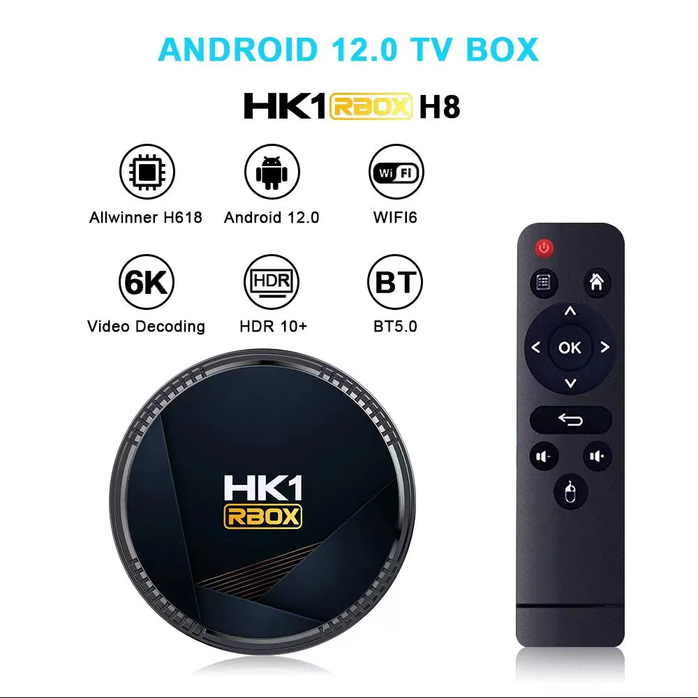 Android 12 TV Box Allwinner H618 QuadCore 5G WIFI6 Smartbox 4GB64GB Prise en charge du décodeur HDR10 HK1 H8 Lecteur multimédia 128G