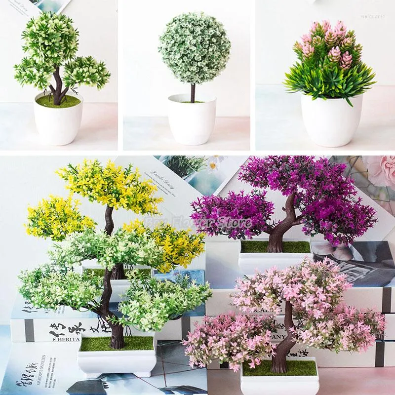 Dekorativa blommor konstgjorda växter bonsai för hem tall blomma skrivbord ornament kreativa sfäriska växt tillbehör sovrum dekor falsk