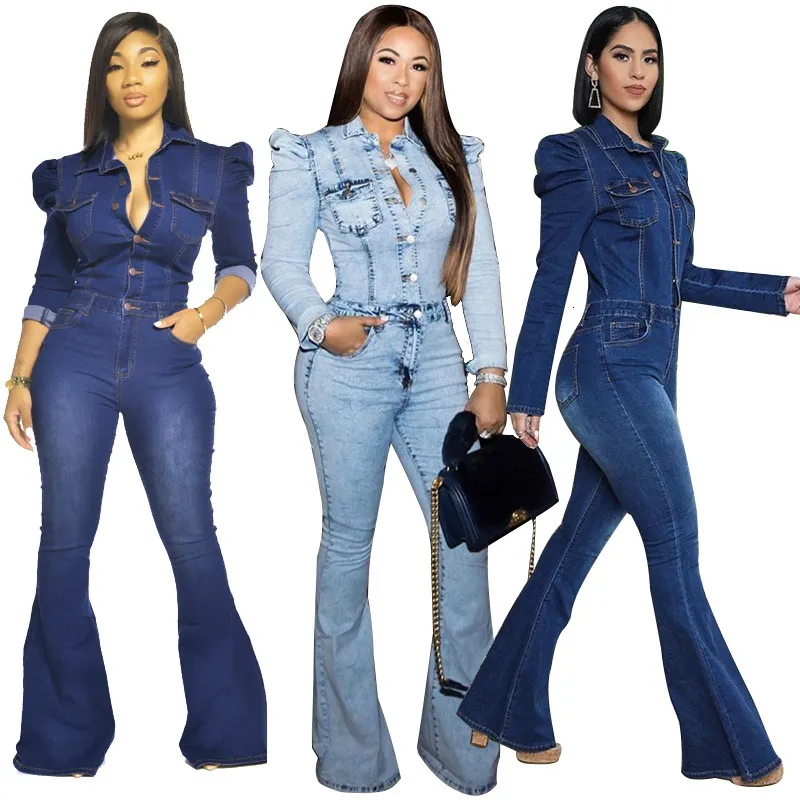 Save Big on Bulk Women's Plus Size Jumpsuits And Rompers Women's Jumpsuits  Rompers Fall Clothes Long Sleeve Jeans Women High Waist Outfit Casual Plus 