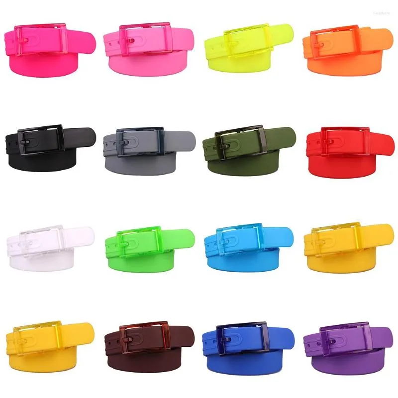 Belts 1Pcs Silicone Belt Women Men Plastic Candy Color Strap Rubber Smooth Buckle Waistband Leather Universal