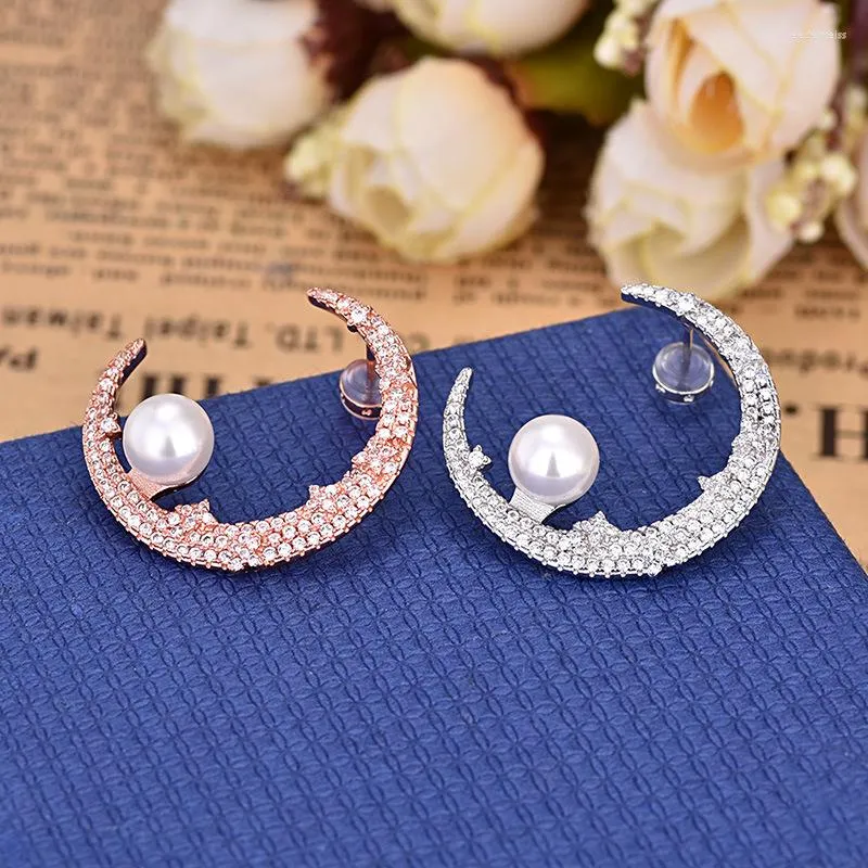 Boucles d'oreilles en cristal unique pour femmes, étoile, lune, perle, bijoux de mariage, accessoires de mariée, Boucle D'oreille Femme Zk30