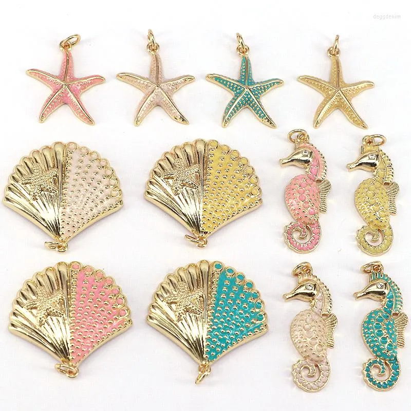 Pendanthalsband 10st Gold Plated Scallop Shell / Starfish / Sea Horse Beach Summer Necklace Armband Charm Accessory