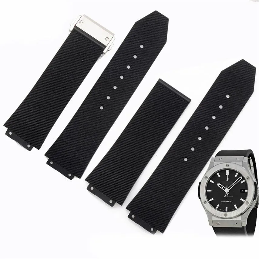 Accessoires de montre 23mm 26mm 28mm hommes femmes fermoir de déploiement en acier inoxydable noir plongée en caoutchouc de silicone bracelet de montre bracelet pour HUB 209z