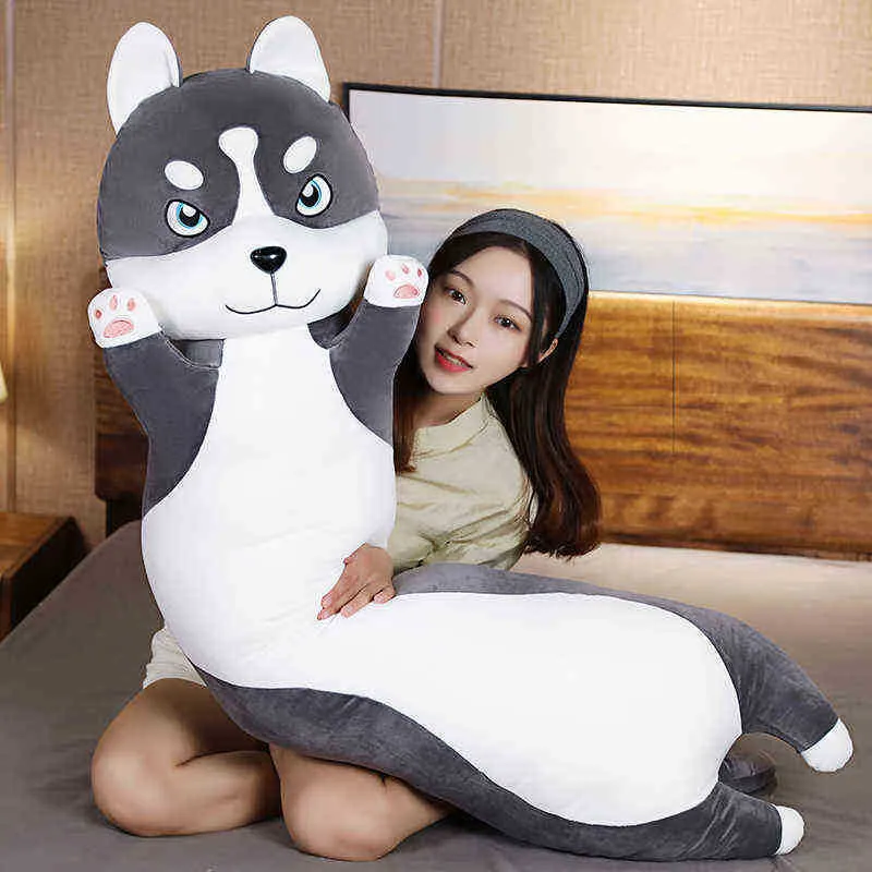 70130cm süper sevimli husky kucaklaşmış doldurulmuş yumuşak hayvan uzun köpek yastığı Noel hediyesi peluche çocuklar için kızlar kawaii mevcut j220729