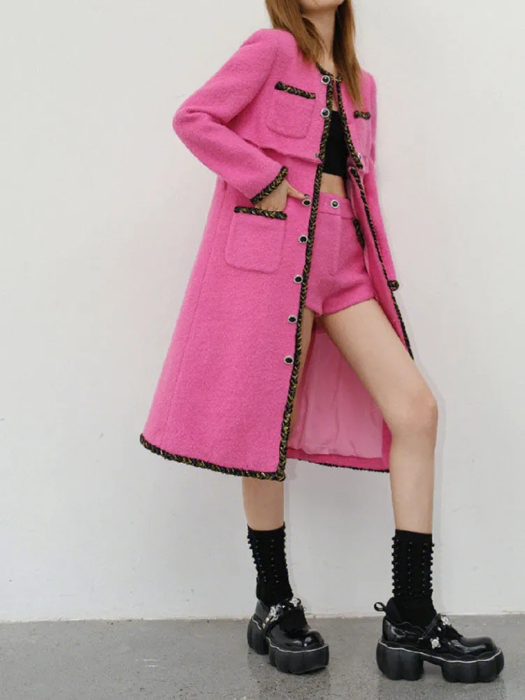 2022 Autumn Pink Runway Scout Pink Dress Crew Neck, Long Sleeve, Empire