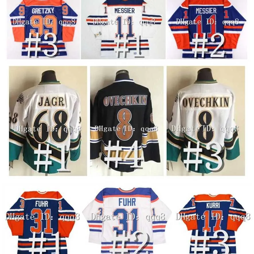 대학 하키는 빈티지 Alex Ovechkin CCM Hockey Jersey Jaromir Jagr Messier Wayne Gretzky Grant Fuhr Coffey Kolzig Jeff Friesen Rod Langway