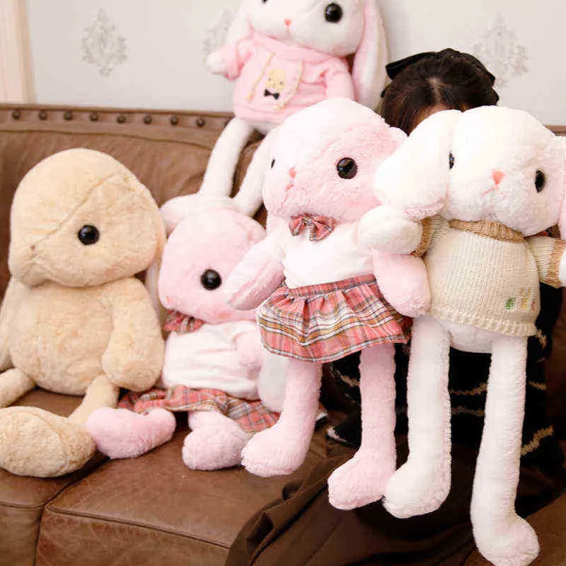120Cm Stretchable Ears Rabbit Cuddle Adult ld Pull Rabbit Ears Doll Soft Stuffed Plush Toy Bunny With Clothing Girl Gifts J220729