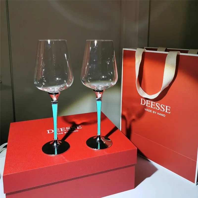 Wijnglazen 2 stks kristal wijnglazen met blauwe en zwart rood wit handgemaakte goblet champagne cup copas vino el drinkware dagelijks gebruik cadeau 221124