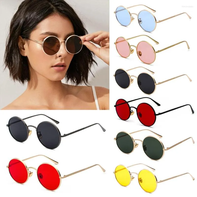 Lunettes de soleil Vintage rondes pour hommes femmes Steampunk métal cadre coloré lentille cercle lunettes Protection UV lunettes