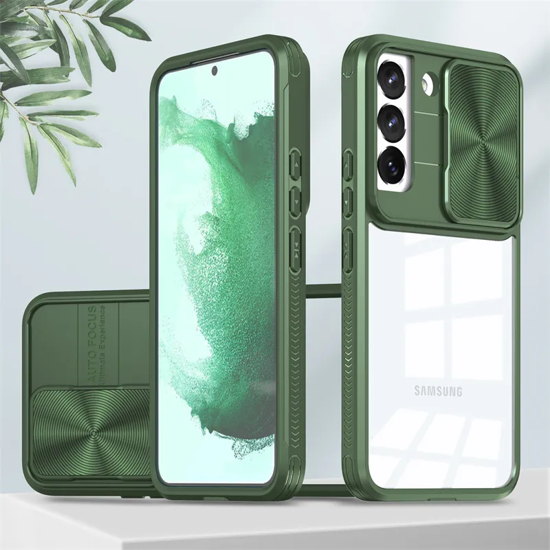 Back Cover With Push Window Hybrid TPU PC Sliding Design Camera Protective Waterproof Clear Phone Case for Samsung A12 S22 PLUS A03S A53 A14 A13 B201