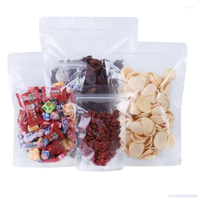 Emballage cadeau Emballage cadeau 100 pièces en plastique transparent Stand Up Bag avec coin rond Auto Grip Seal Food Snack Pouches Tear Notch Res Mylarbagsho Dhvai