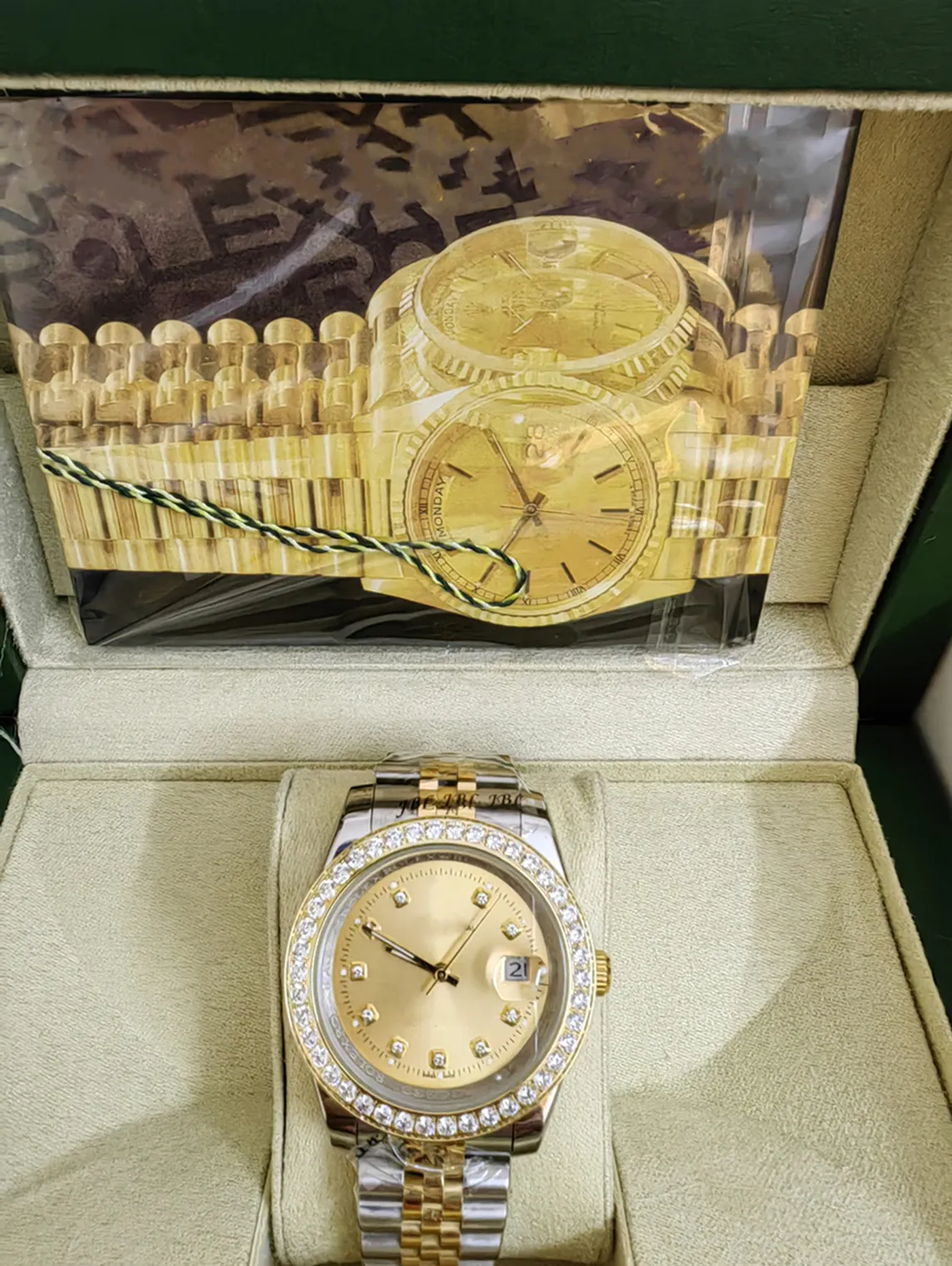 Mit OriginalverpackungLuxus-Modeuhren 18 Karat Gelbgold mit Diamant-Zifferblatt und Lünette 18038 Uhr Automatische Herrenuhr Armbanduhr 2023