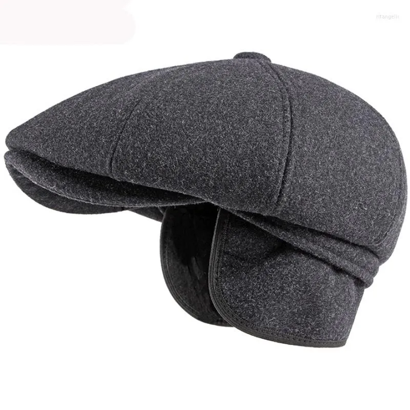 Berets ht2946 Beret Wool Hat Men Octagonal Sboy Cap Vintage Ivy Flat Gastby Мужской теплый уш