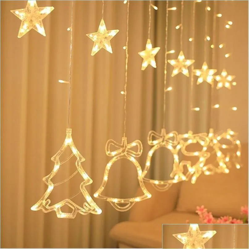 Décorations de Noël Décorations de Noël 35M LED lumières étoiles cerf cloches arbre guirlande fée rideau chaîne lumière pour 2 Mylarbagsho Dhv45