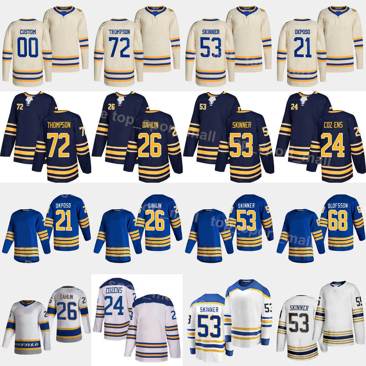 2022 Heritage Classic Hockey''nHl''72 Tage Thompson Jersey 26 Rasmus Dahlin 53 Jeff Skinner 21 Kyle Okposo 24 Dylan Cozens 68 Victor Olofsson 89