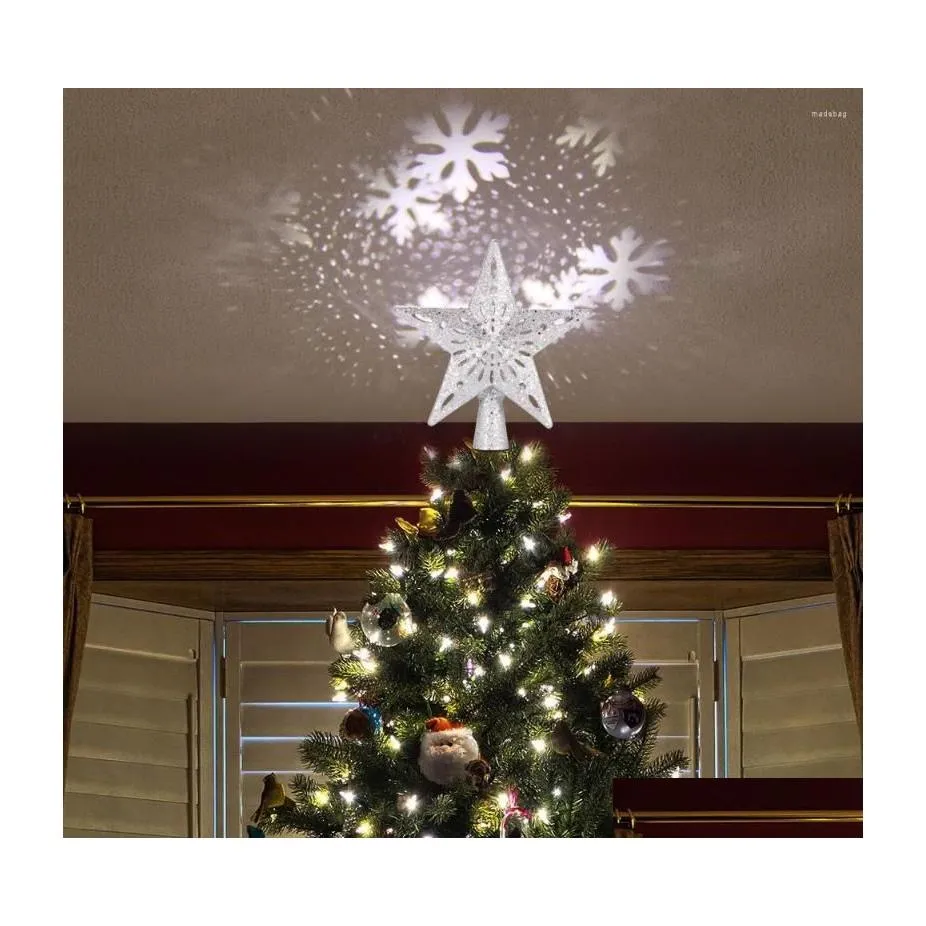 Décorations de Noël Décorations de Noël Décorations d'arbre en forme d'étoile Flocon de neige Projecteur LED Décor de fête de Noël Ornement suspendu pour oui Dhfr2