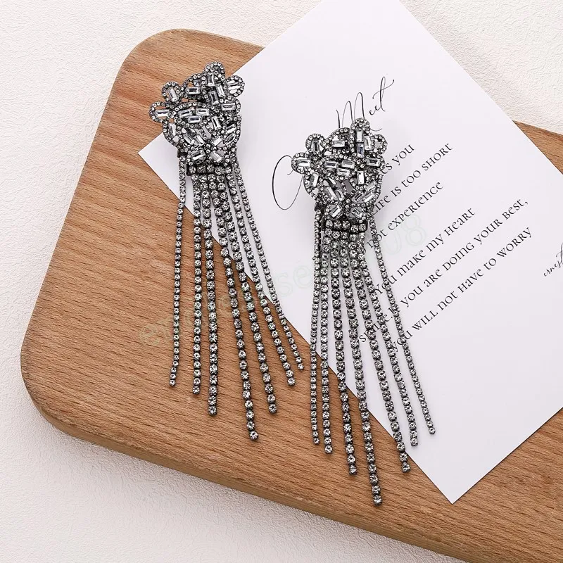 Pendientes colgantes con borlas de diamantes de imitación a la moda para mujer, pendientes de cristal llenos de lujo, accesorios de joyería llamativos, regalos