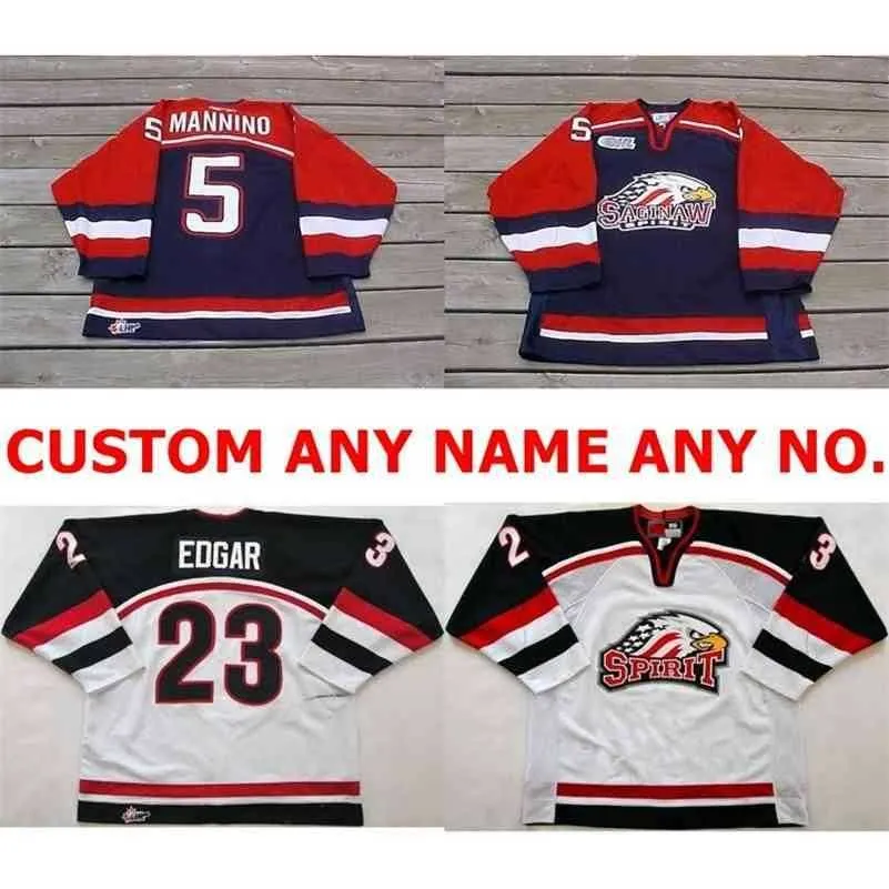 Ohl Saginaw Spirit Jersey 5 Mannino 23 Edgar Mens Mens Kids Kids сшитые майки для хоккея.