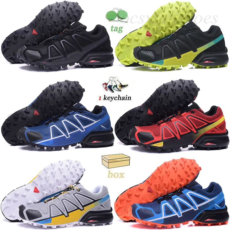 Salomon Speed Cross 4 Outdoor Mens Running Shoes Runner Trainers Men Fluorescent Yellow Orange PRO Dark Grey Cyanine Sports Sneakers