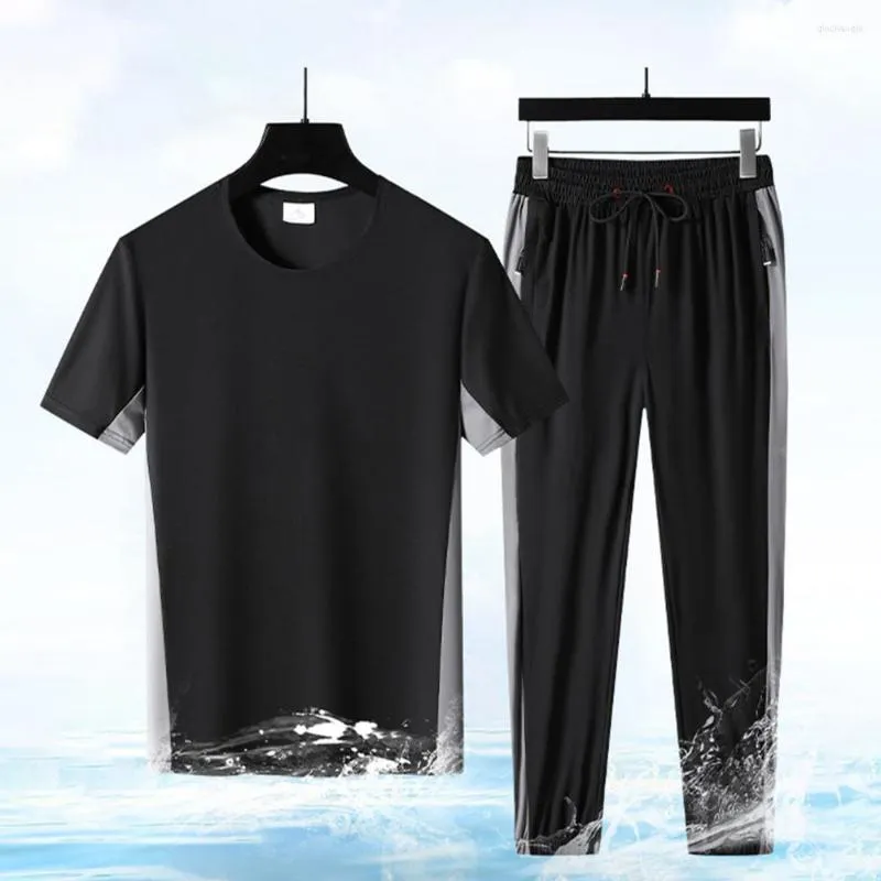 Roupas de ginástica 1 conjunto de roupas esportivas solta o gola da tripulação de pescoço intermediário da cintura para homens de escritório, as calças de meia-idade de meia-idade