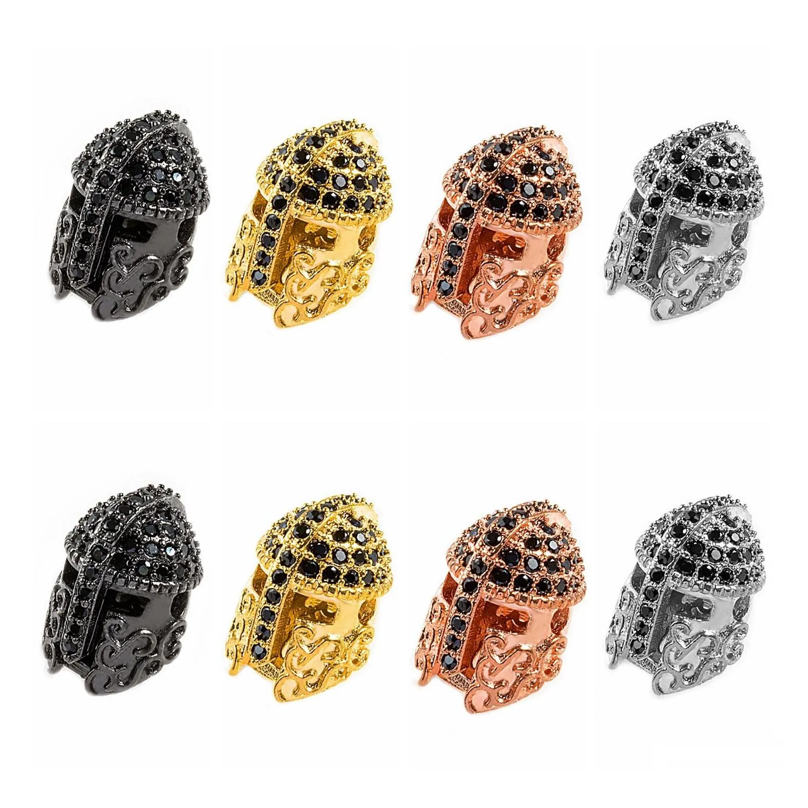 Металлы рыцарные шлема космические шарики для ювелирных изделий Diy браслет изготовление металлического металлического микропрон -хрустальной геометрии сплав Black Cz Dhqub