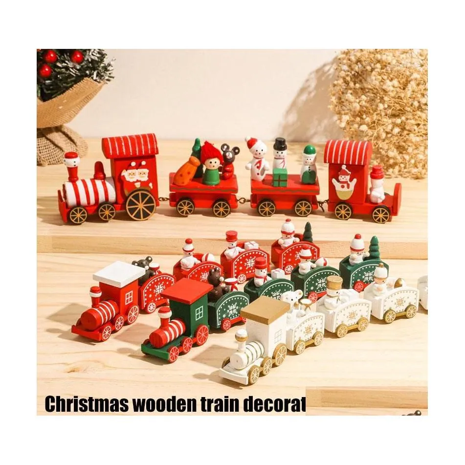 クリスマスの装飾クリスマスデコレーションホームテーブルのための木製の列車陽気な装飾ナビダッドクリスマスギフト年ケースデコラティ2023 dhurh