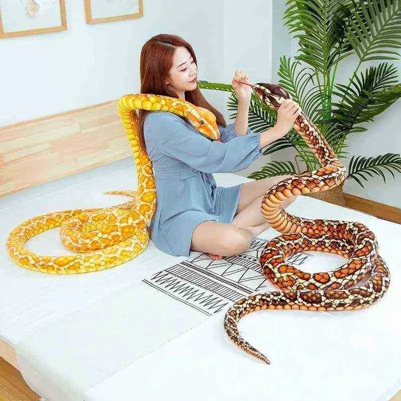 Simulatie 300 cm slangen knuffelen gigantische boa cobra lange knuffel dierenslang plushie grappige lastig vrienden Halloween Kids cadeau J220729