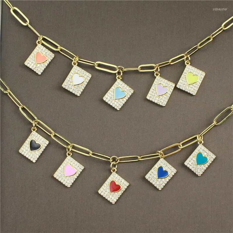 Pendentif Colliers 18 pouces 10 pcs/lot Forme de Coeur Cz/Émail Collier Multicolore Plaqué Cz Composant Bijoux Cuivre En Gros