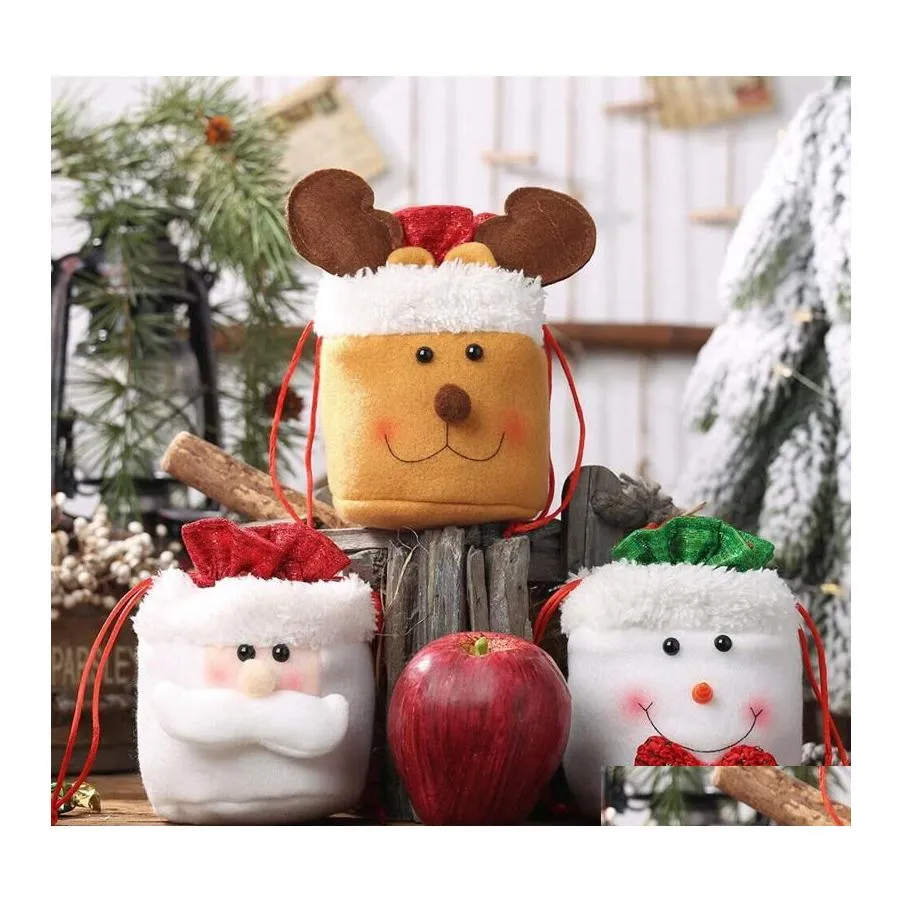 Christmas Decorations Christmas Decorations 3Pcs Candy Bags Gift Treat For Favors Xmas Jute Linen Burlap Dstring Bag Stock O0A1 Drop Dhdwl
