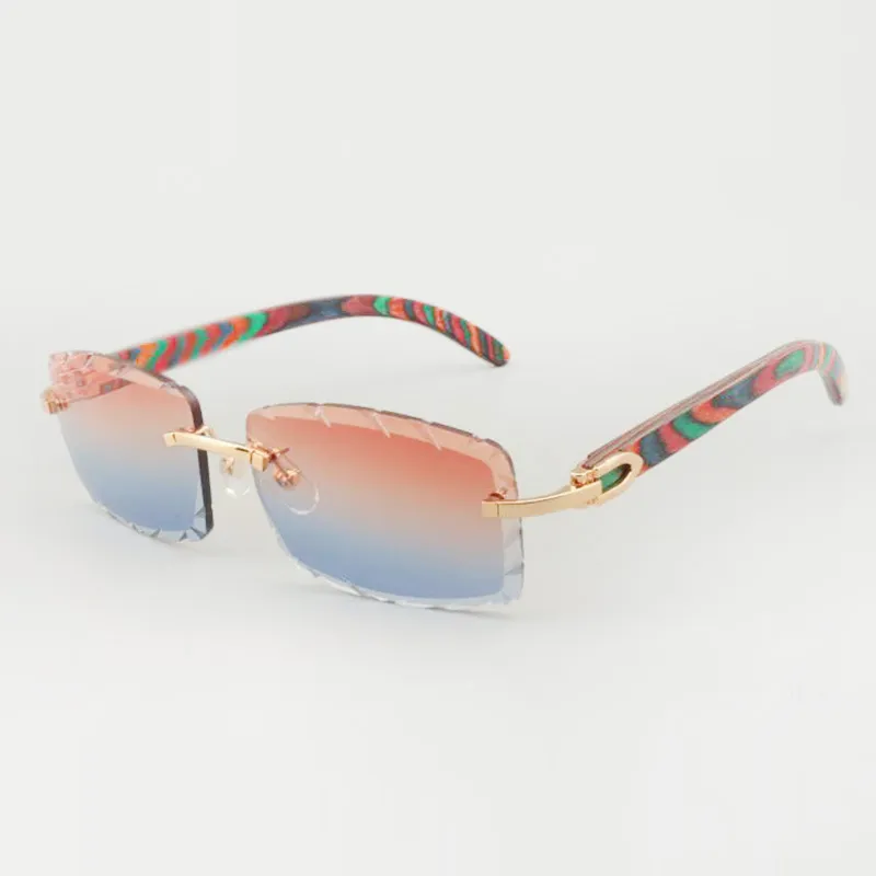 Occhiali da sole del tempio in legno di pavone con lenti colorate incise,  56 mm, rivestimento anti-riflessione, protezione UV400, lenti trasparenti, 