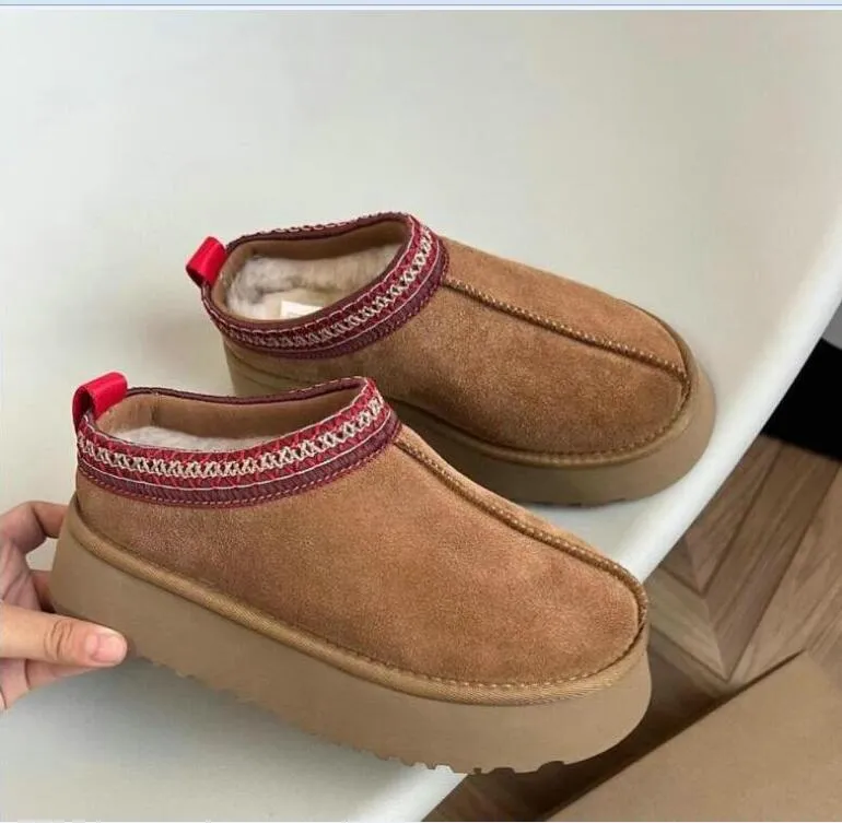 Designer Australia Platform Sneeuwlaars Dames Winterlaars Ontwerpers Enkellaarzen Tazz Schoenen Chesut Zwart Warm Bont Slippers Binnen