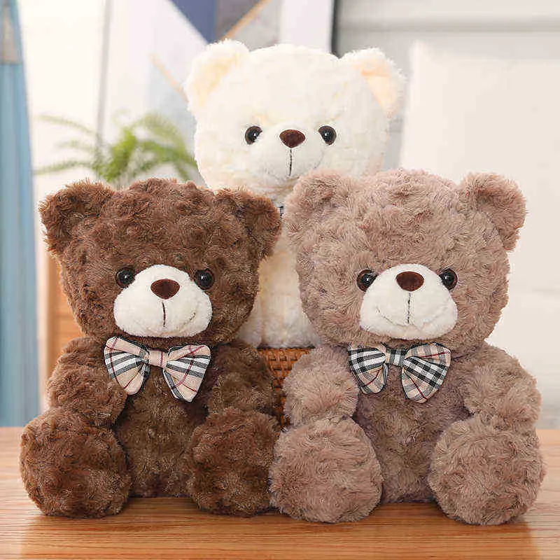 1Pc 25Cm Cute Teddy Bear With Button Bow Hugs Soft Cuddle Plush Bear Toy Pillow Doll for Girl Pillow Dropshipping J220729