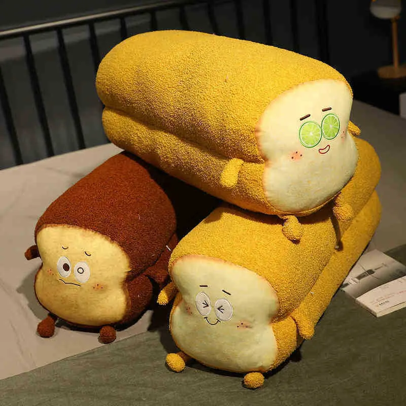 Funny Toast Bread Plush Toys Stuffed Beautiful Expression Bread Doll Soft Food Pillows Creative Sofa Decor ldren Girls Gifts J220729