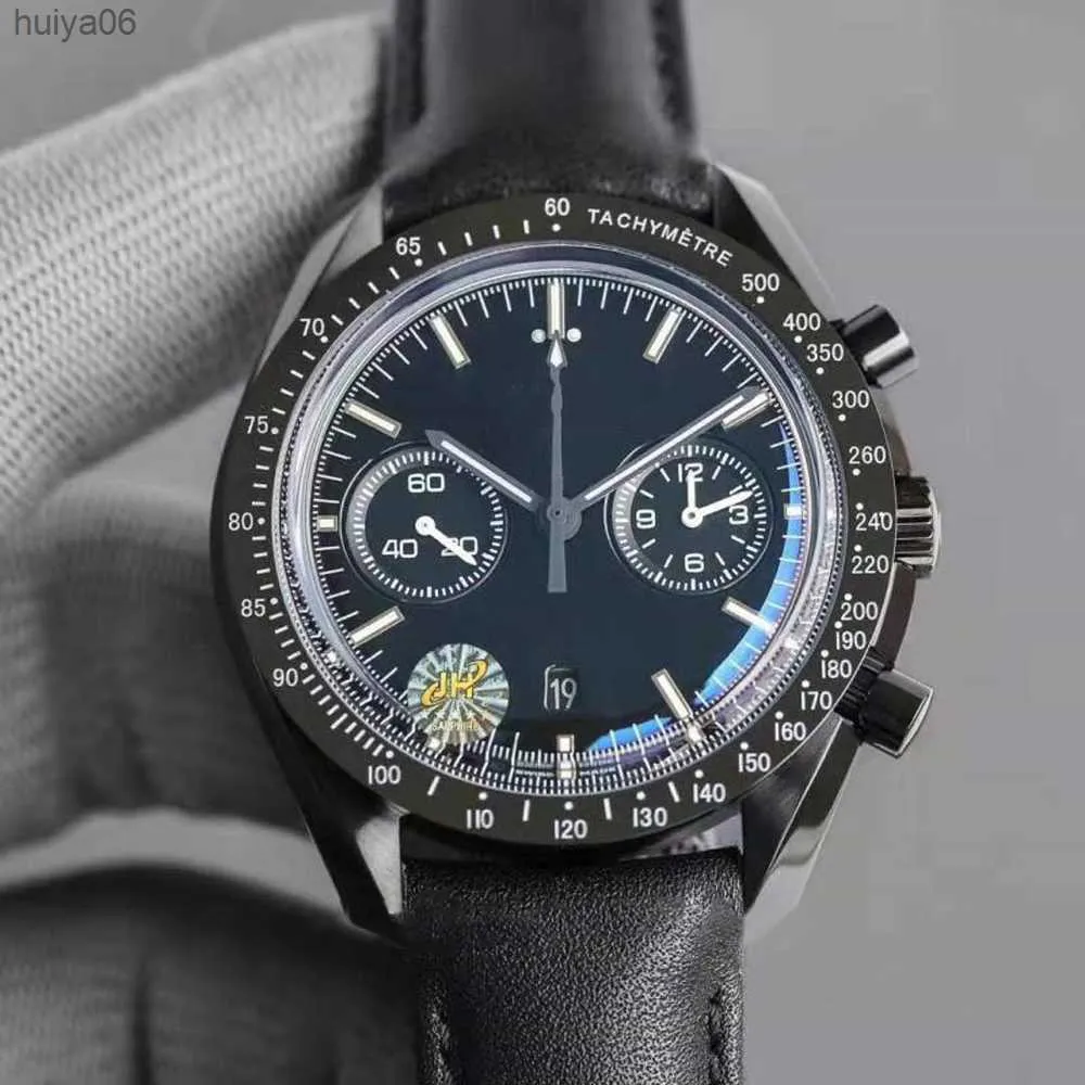 NYA MENNS Titta på JHF Factory 4 Styles 44.25mm Moonwatch Automatisk rörelse Kronograf Tygläder Rem Mekaniska Gents Quartz Watches Huiya06