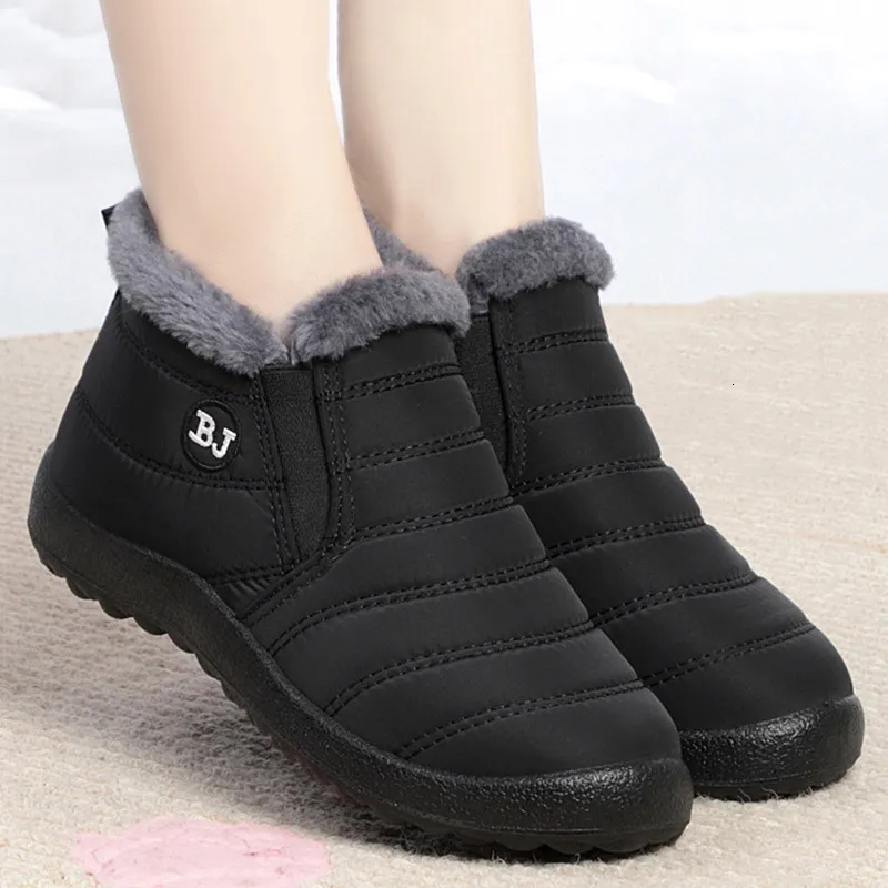 Boots Women Slip On Winter Shoes For Waterproof Ankle Female Snow Botines Black Botas Femininas 221123