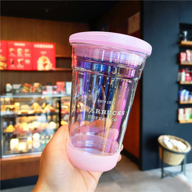 Starbucks Mug Aurora Star Glass 355 мл красочная лазерная кофейная чашка с крышкой mxoc