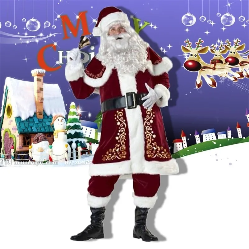 Theme Costume Large Size 4XL Christmas Santa Claus Adult Xmas Couples Party Dress Outfit For Men Women 5XL 221124