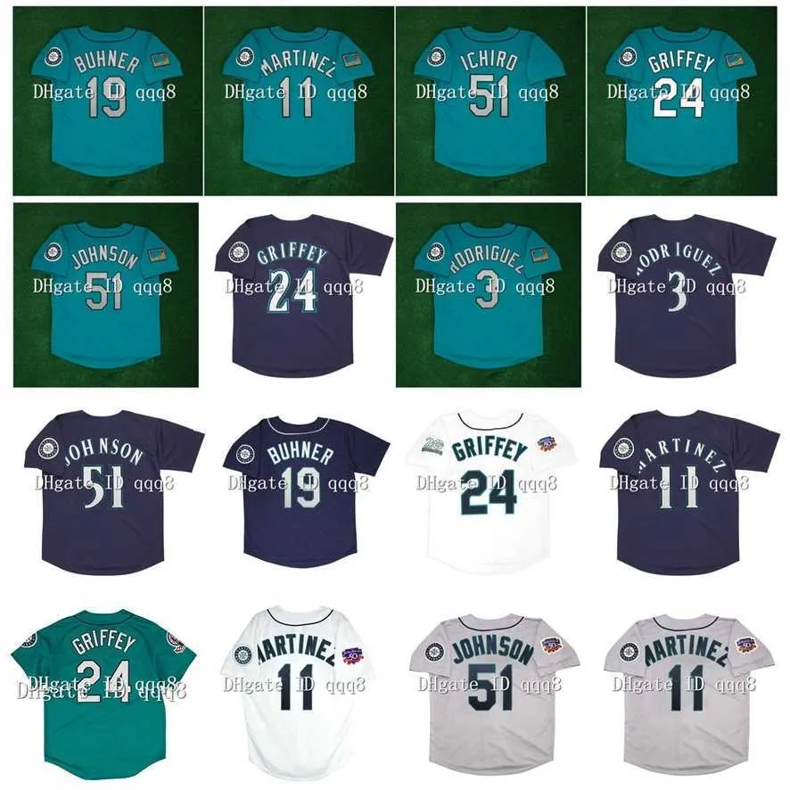 College Baseball Wears 1994 1997 Retro 24 Ken Griffey Jr. Jersey 3 Alex Rodriguez 19 Jay Buhner 51 Ichiro Suzuki 11 Edgar Martinez Syade Green White Grey Blue