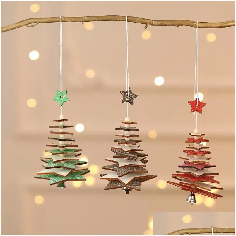 Decorações de Natal Decorações de Natal Pingente de madeira criativa FiveStar Snowflake Tree Treensional Small Decoration HomeCrist Dhuul