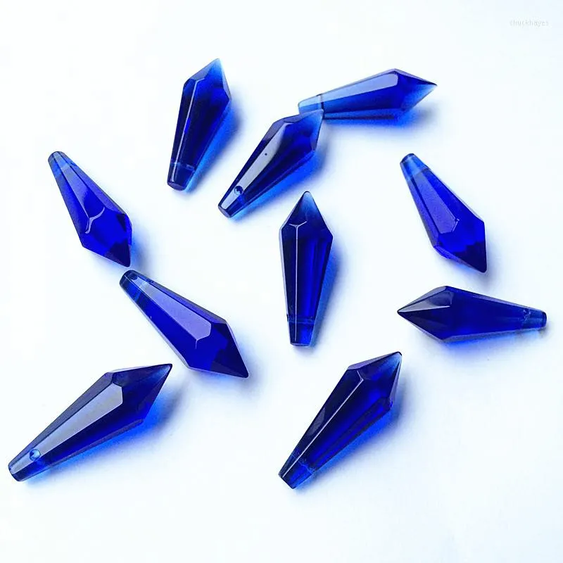 Chandelier Crystal 20pcs/lot 36mm Blue Icicle Drop Prism Parts Glass Hanging Pendant For Lamp Decoration Free Rings
