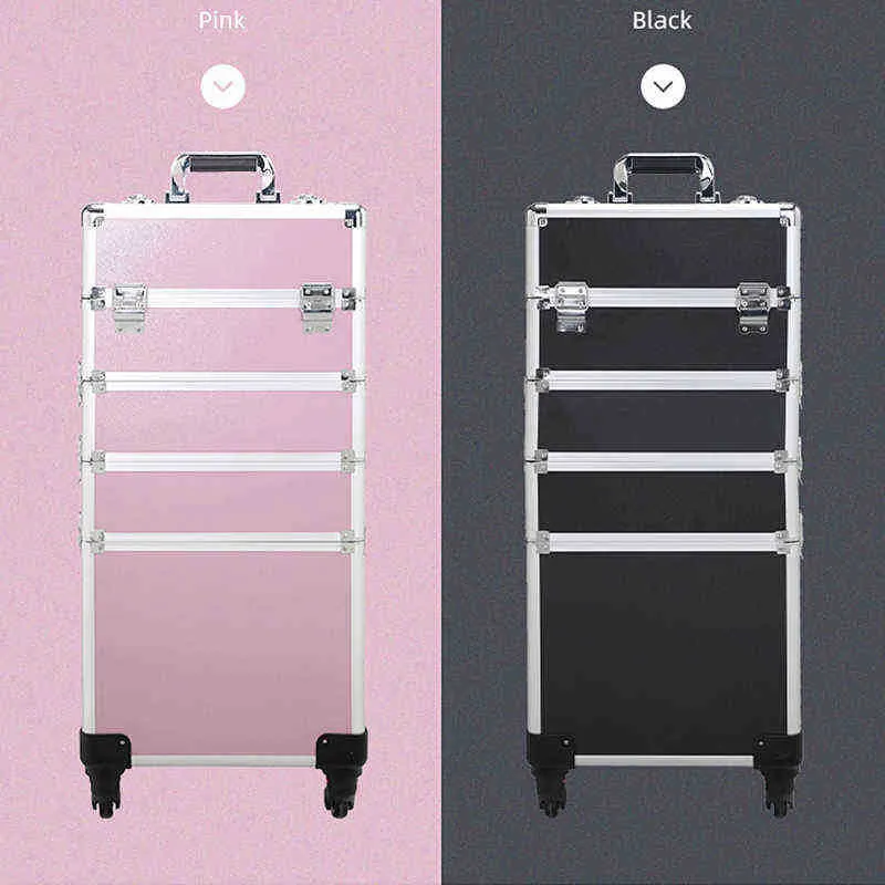 Véritable étui de maquillage professionnel chariot en aluminium de grande capacité sacs à cosmétiques sur roue beauté pliable détachable J220707