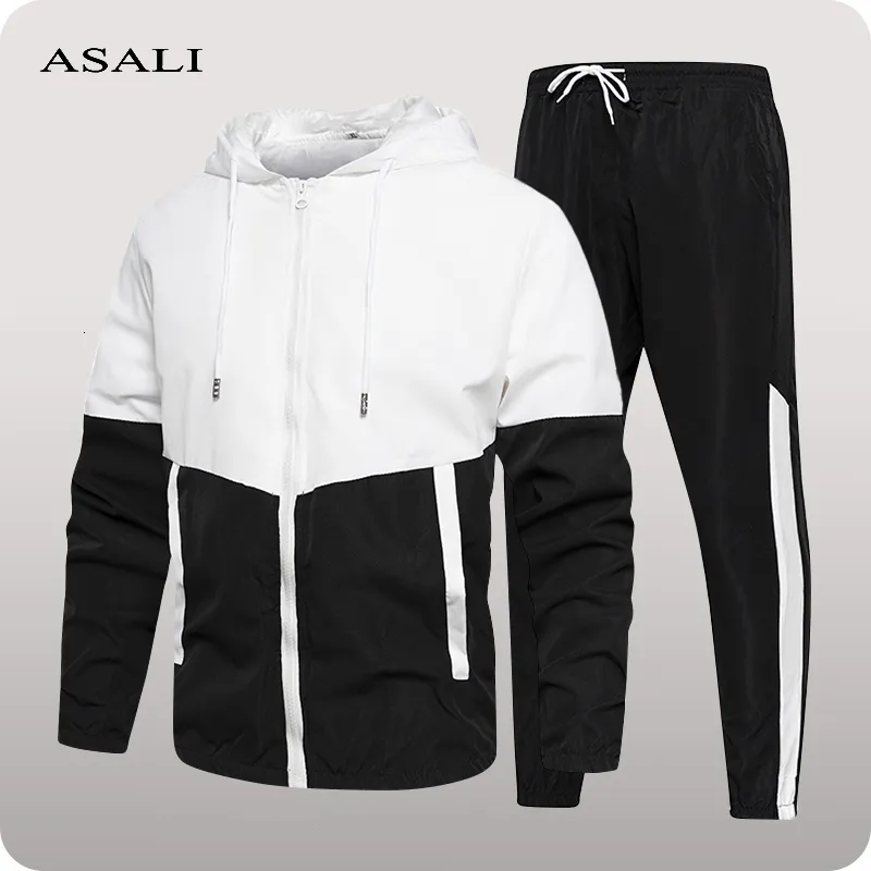 Mens Tracksuits Casual Set Fashion Streetwear Hooded Men Tracksuit Spring Autumn Sports Two Pieces Jacket Pants Clothing 221124