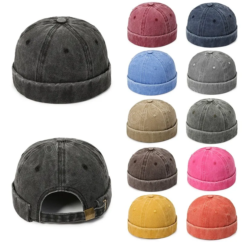 Vintage hommes coton sans bord Skullies casquette ronde couverture rue Portable Docker chapeaux polyvalent bonnet chapeau Hip Hop chapeaux