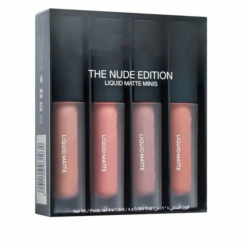 Kit de batom líquido de navio líquido The Red Nude Brown Pink Edition Mini Liquid Matte Lipstick 4pcs/Set 1,9ml de mais alta qualidade